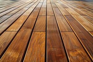 Wood decking arranged in a neat pattern under sunlight photo