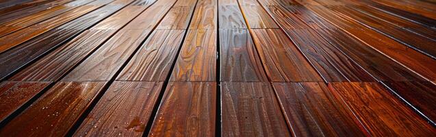 Close-up of wooden decking with a glossy finish after rain photo