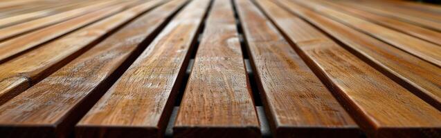 Close-up view of polished wooden decking in natural light photo