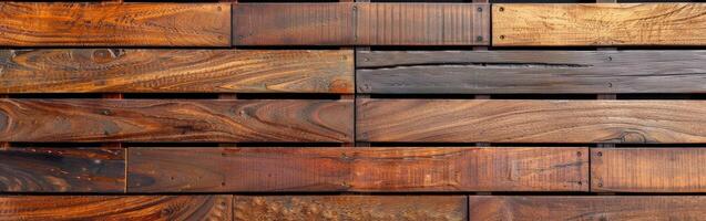 Close-up view of rustic wood decking with varied grain patterns photo