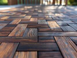 Detailed view of wooden decking showcasing natural grain patterns photo
