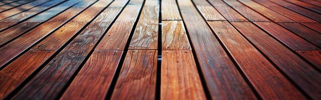 Beautiful wooden decking under sunlight in an outdoor setting photo
