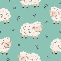 Seamless pattern with sheep and floral elements vector