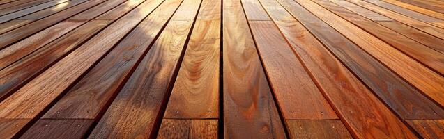 Beautiful wood decking with smooth finish in outdoor area photo
