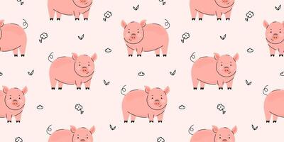 Cute pig with flower seamless pattern background vector
