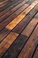 Close-up view of wooden decking planks in warm sunlight photo