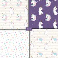Set of unicorn wallpapers. Seamless patterns with unicorn. Gentle backgrounds in pastel colors. vector