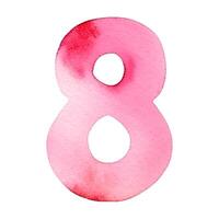 Hand drawn watercolor number 8. Pink painting of the number eight isolated on a white background. vector