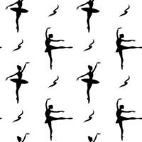 Dance background. Seamless pattern with silhouettes of ballerinas on a white background. Ballet dancing vector