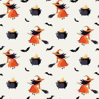 Halloween background, seamless pattern with witch and cauldron. vector