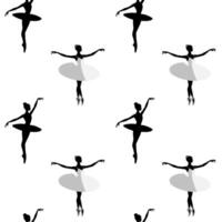 Seamless pattern with silhouettes of ballerinas on a white background. Ballerinas in a tutu. Dance background. Ballet dancing vector