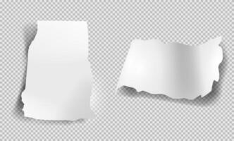 Pieces of torn white pages. Set of realistic sheets. Ripped sheets. Paper with jagged edges vector