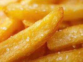 Crispy golden French fries with a sprinkle of salt on a plate photo