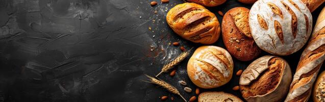 Freshly baked artisan bread on a rustic kitchen countertop photo