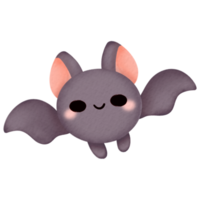 Watercolor illustration of an adorable gray bat with a smiling face and a playful design png