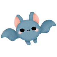 Watercolor illustration of a cute blue bat with a smiling face and a whimsical design png