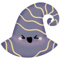 acquerello illustrazione di un' contento blu strega cappello con ondulato modelli e un' gioioso espressione png