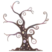 Watercolor illustration of a spooky haunted tree with ghostly features and swirling branches png
