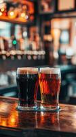 Two contrasting beers on a bar counter during a relaxed evening photo