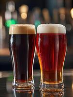 Enjoying a refreshing dark and light beer on the bar counter photo