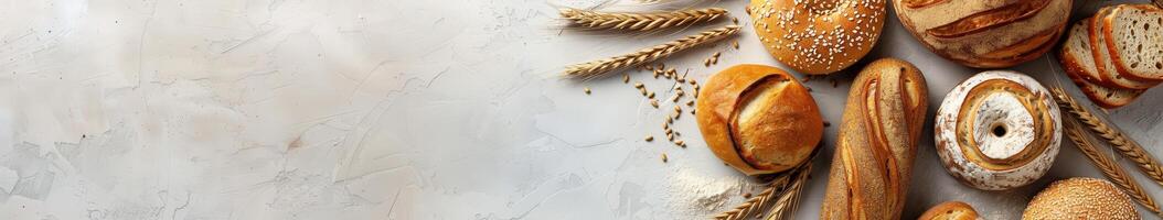 Freshly baked bread with grains and copy space for food design photo