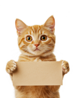 A cute cat holds a rectangular piece of paper in its paws png