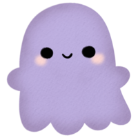 Watercolor illustration of a single adorable purple ghost with a cheerful expression png