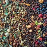 Colorful array of Indian spices at a market stall in the morning photo
