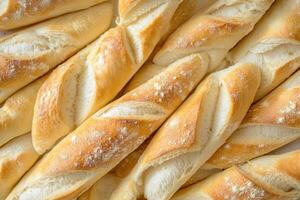 Freshly baked breadsticks arranged on a table photo