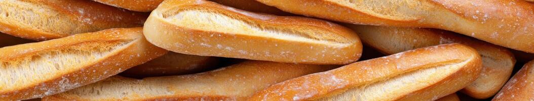 Freshly baked baguettes cooling on a wooden surface in a bakery photo