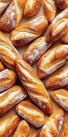 Freshly baked artisanal bread rolls on a light background photo
