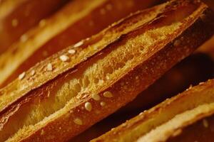 Freshly baked sesame bread loaves arranged neatly in a basket photo