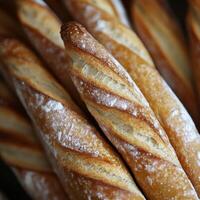 Freshly baked artisanal bread from a local bakery in the morning photo