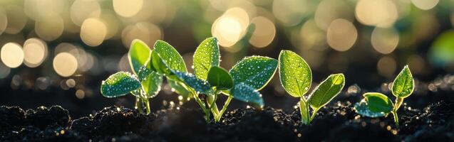 Soybean seedlings thriving in sunlight within a field photo