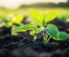 Young soybean seedlings thriving in a sunlit field photo