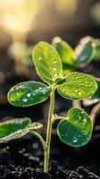 Soybean seedlings growing in a field during sunny weather photo