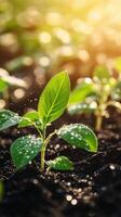 Soybean seedlings thriving in a sunlit field during early growth stages photo