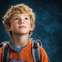 High school boy gazing thoughtfully at the cloudy sky in the afternoon photo