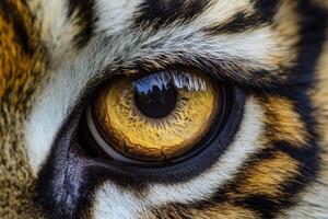 Close-up of a tiger's striking amber eye in natural habitat photo