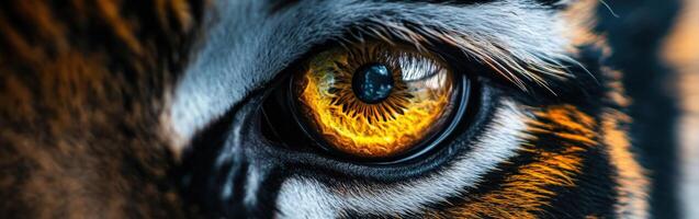 Close-up of a striking tiger eye revealing intricate details photo
