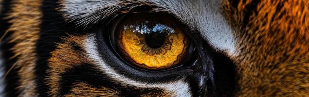 Close-up view of a tiger's striking amber eye in natural light photo