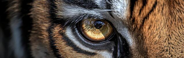 Close-up of a tiger's striking amber eye in natural habitat photo