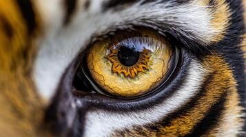Close-up view of a tiger's striking golden eye in natural habitat photo