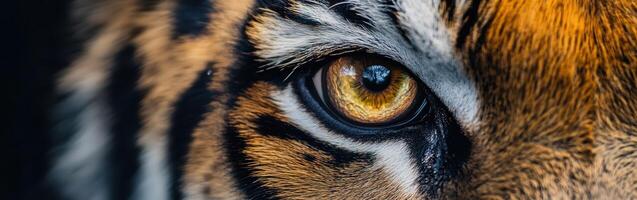 Close-up of a tiger's eye revealing vibrant colors and textures photo