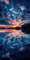 Night clouds beautifully reflected in a tranquil lake at sunset photo