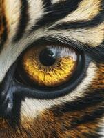 Close-up of a tiger's eye showcasing intricate detail and color patterns photo