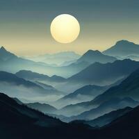 Foggy mountains under the evening sun photo