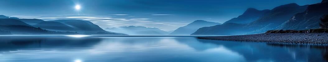 Night clouds reflecting over a tranquil lake under the moonlight photo
