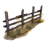 Wooden Fence with Grass and Weeds on Transparent Background. png