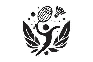 Badminton logo design with a man playing a racket vector